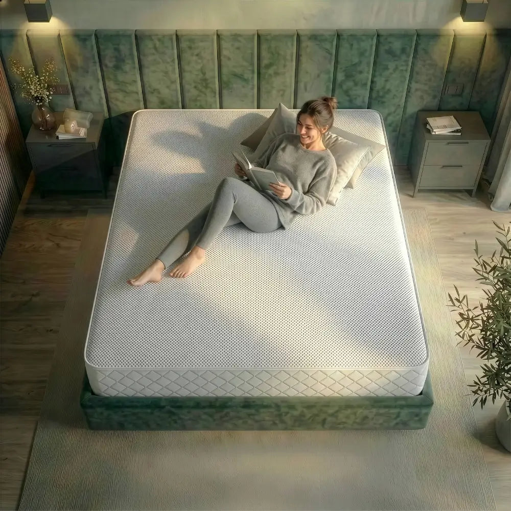 Person entspannt auf der Hybridschaum Wendematratze 24 cm in Schlafzimmer-Umgebung