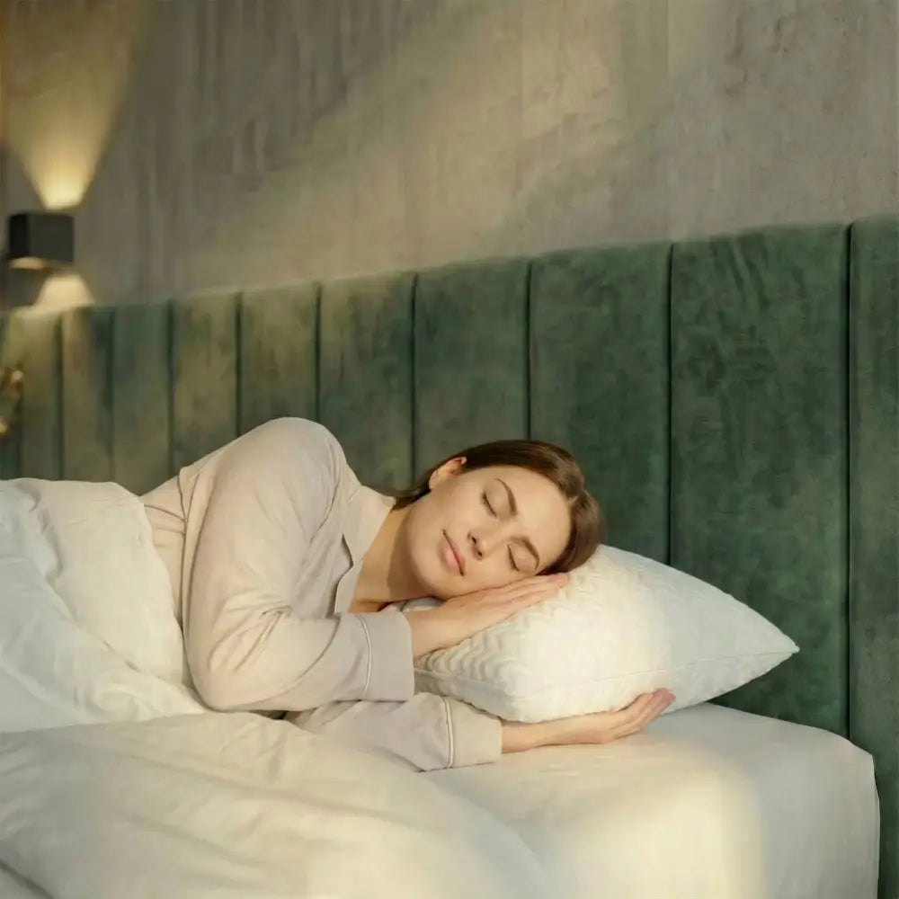 Frau schläft auf dem Taschenfederkernkissen