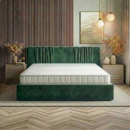 Hybridschaum Wendematratze 18 cm auf Polsterbett in modernem Schlafzimmer