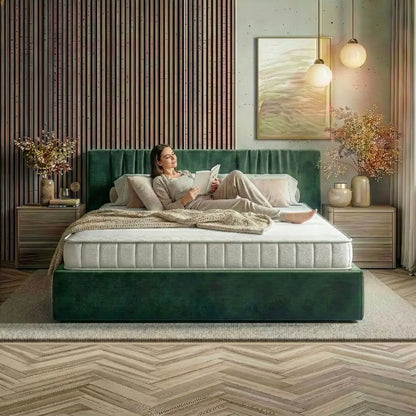 Person liegt entspannt auf der Hybridschaum Wendematratze 18 cm in Schlafzimmer-Umgebung