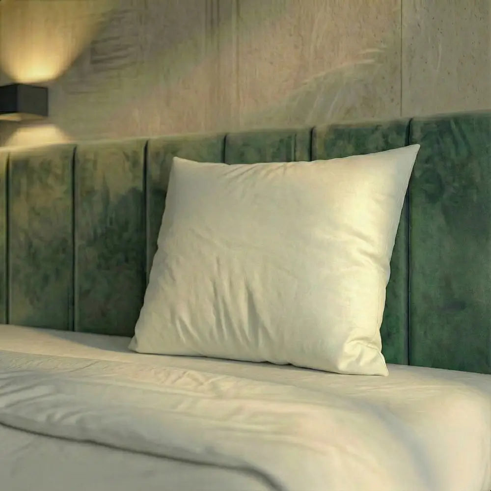 Premium Veganes Kissen Faser mit weicher Füllung auf Bett im Schlafzimmer