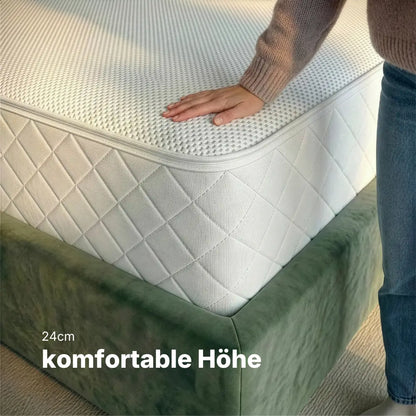 Detailansicht der 24 cm hohen Hybridschaum Wendematratze mit gestepptem Bezug